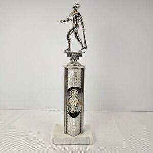 Vintage 1987 Baseball Trophy Silver Tone Batter Figure Marble Base 11.5 Inch